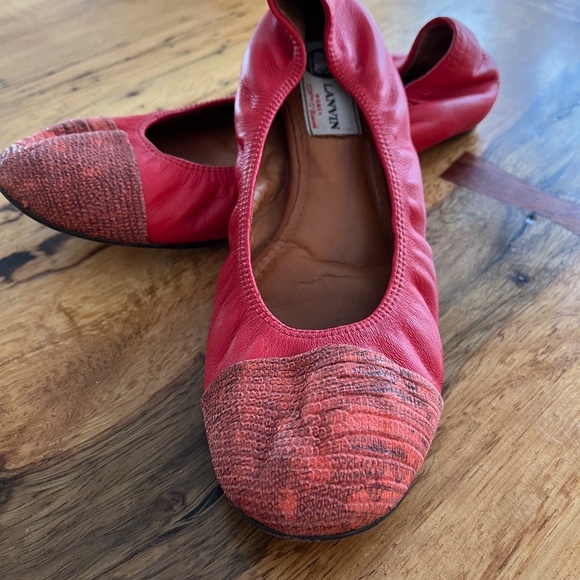 LANVIN PARIS red leather ballet flats Cap Toe US 8M Italy made Authenticated - Picture 10 of 10